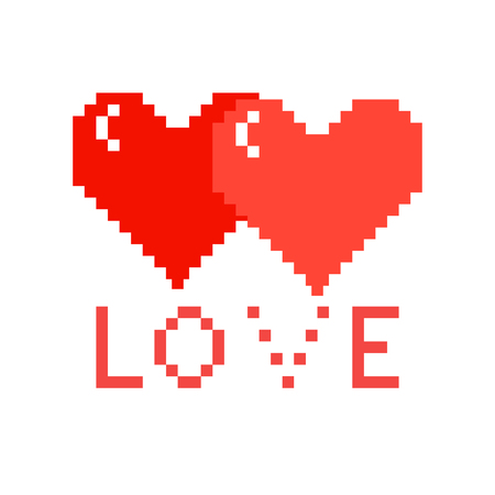 Two pixel hearts with love on a white background. Vector illustration .のイラスト素材