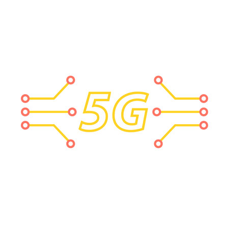 5G and the contacts of the motherboard on a white background. Vector illustration .