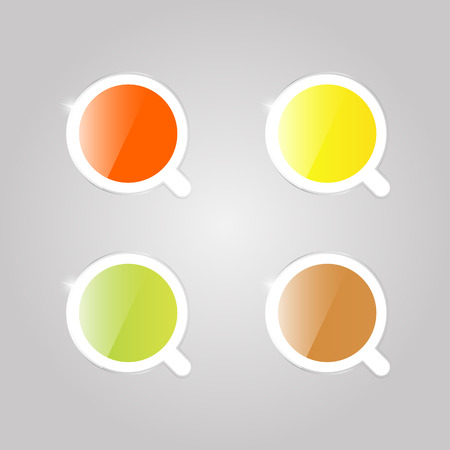 Multicolored shiny mugs with tea, top view. Vector illustration .のイラスト素材