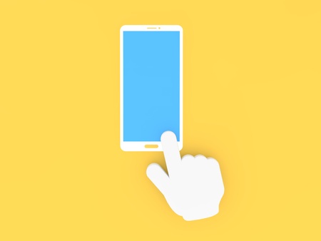 Online cursor clicks on the screen of the smartphone. 3d render illustration.の写真素材