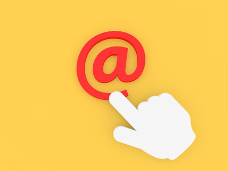 Hand cursor clicks on email. 3d render illustration.