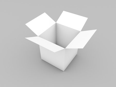 Open box mockup on white background. 3d render illustration.