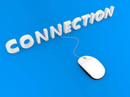Computer mouse and connection on a blue background. 3d render illustration.の写真素材