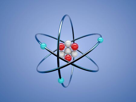 Atom structure on a blue background. 3d render illustration.の写真素材