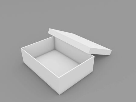 Paper box mock up on gray background. 3d render illustration.の写真素材