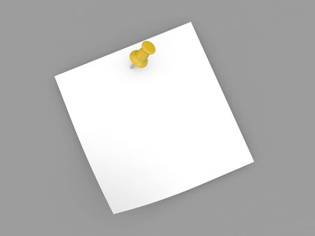 Empty note paper with push pin on gray background. 3d render illustration.の写真素材