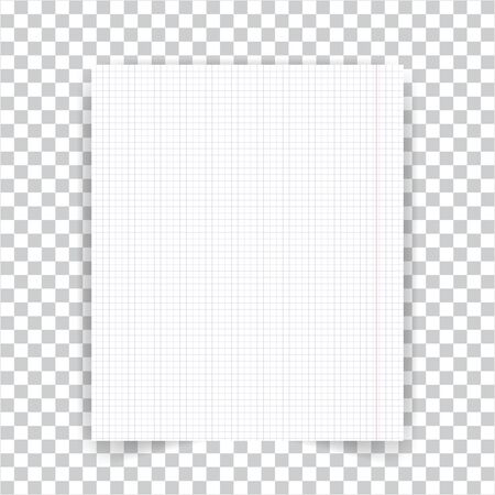 Paper sheet of a school notebook on a transparent background. Vector illustration .のイラスト素材
