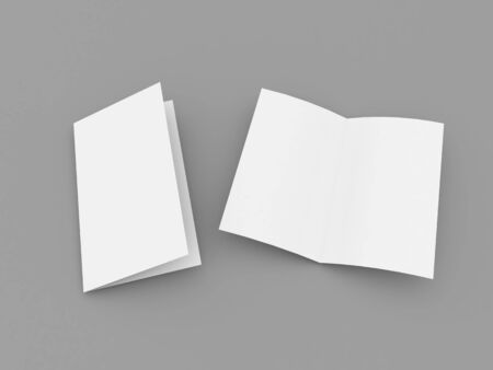 White brochure template on gray background. 3d render illustration.の写真素材