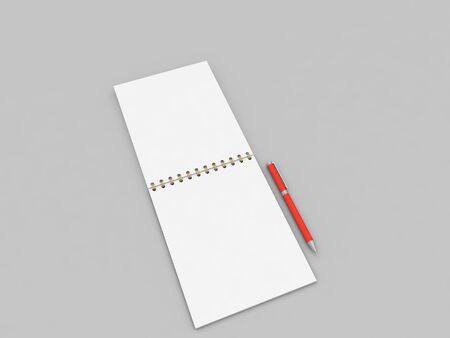 Paper notebook and pen on a gray background. 3d render illustration.の写真素材