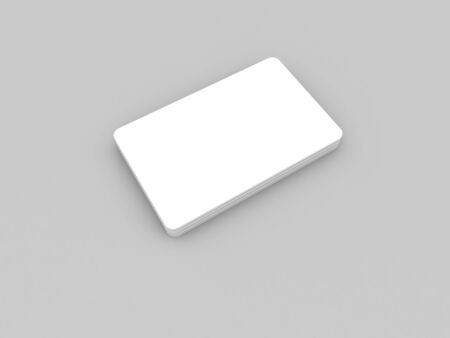 Stack of business cards on a gray background. 3d render illustration.の写真素材