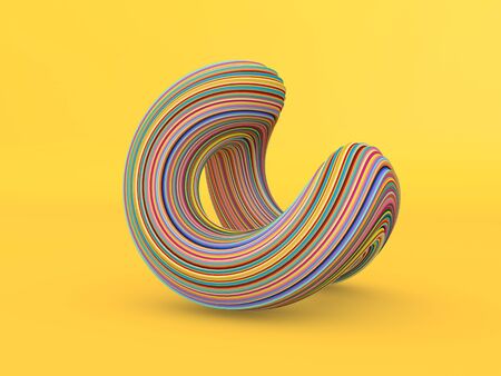 Curved abstract object against a yellow background. 3d render illustration.の写真素材