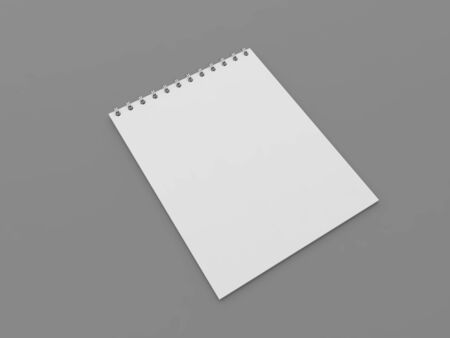 White blank notebook for notes on a gray background. 3d render illustration.の写真素材