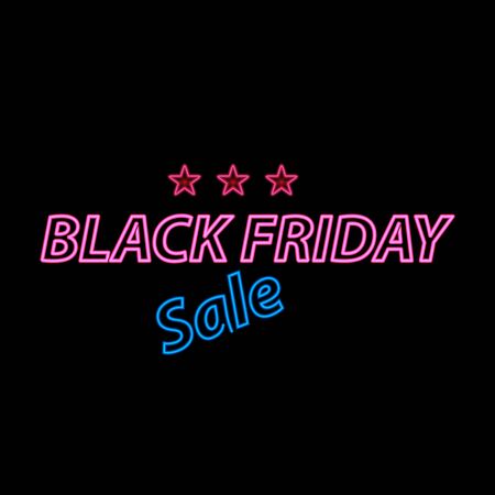 Black friday sale neon inscription on a black background. Vector illustration .のイラスト素材