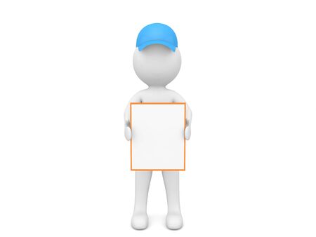 3d character holding an advertising poster. 3d render illustration.の写真素材