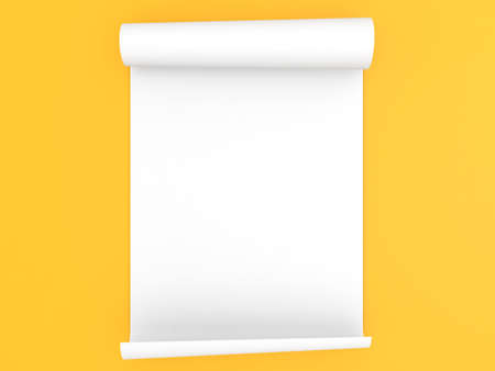 Rolled roll of A4 paper on a yellow background. 3d render illustration.の写真素材
