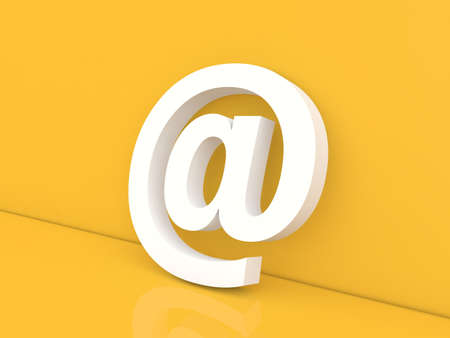 Email sign on a yellow background. 3d render illustration.の写真素材