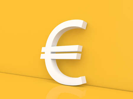 Euro currency sign on a yellow background. 3d render illustration.の写真素材