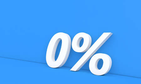 Zero percent on blue background. 3d render illustration.の写真素材