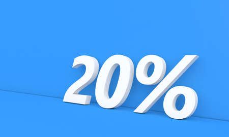 Discount 20 percent off on sale. White numbers on a blue background. 3d render illustration.の写真素材