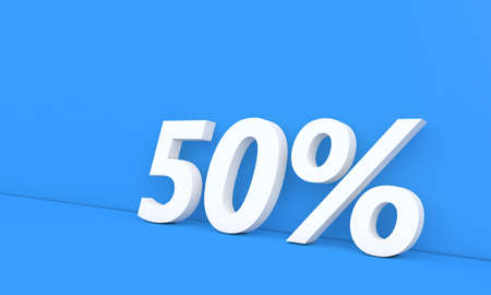 Discount 50 percent off sale. White numbers on a blue background. 3d render illustration.の写真素材