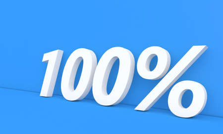 Discount 100 percent off sale. White numbers on a blue background. 3d render illustration.の写真素材