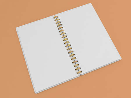 Blank notepad mockup on orange background. 3d render illustration.の写真素材