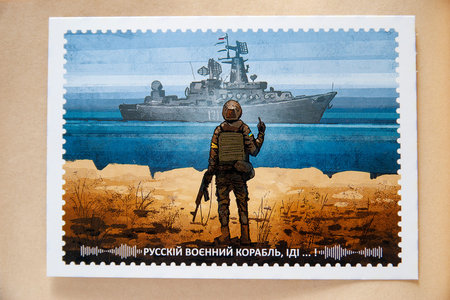 Odessa, Ukraine-June 25 2022: Ukrainian postcard - "Russian warship go...!"のeditorial素材
