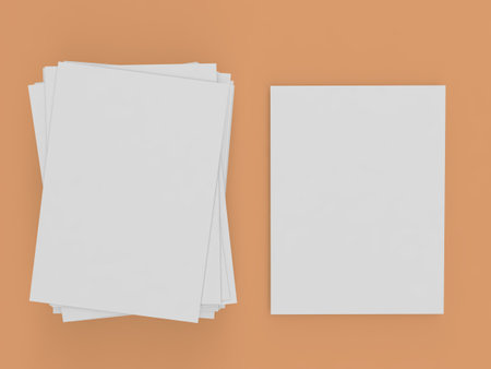 Stack and sheet of white paper and on a wooden background. 3d render illustration.の写真素材
