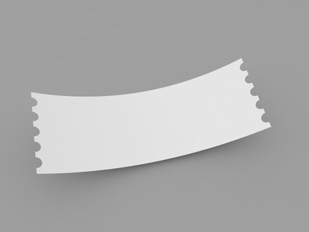 Realistic curved ticket voucher mockup on gray background. 3d render illustration.の写真素材