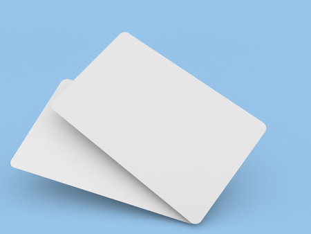 Two bank cards mockup on a blue background. 3d render illustration.の写真素材