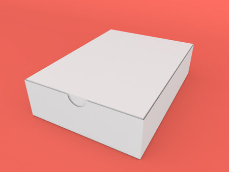 Sliding paper box on a red background. 3d render illustration.の写真素材