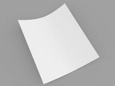 A sheet of curved A4 paper on a gray background. 3d render illustration.の写真素材