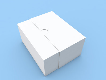 Sliding paper box on a blue background. 3d render illustration.の写真素材