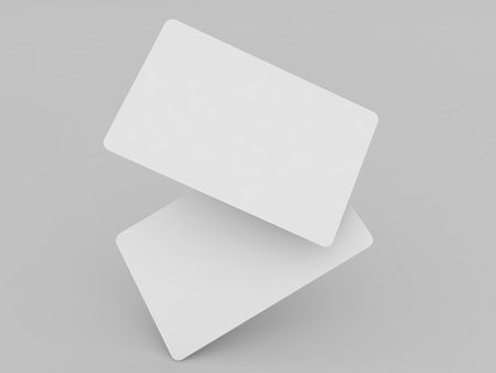 Mockup of two bank cards on a gray background. 3d rendering illustration.の写真素材