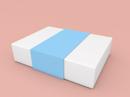 Gift box with ribbon mockup on pink background. 3d render illustration.の写真素材