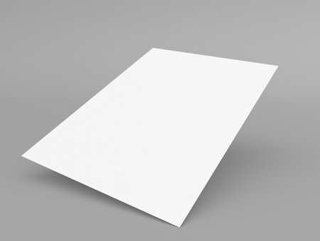 A sheet of curved A4 paper on a gray background. 3d render illustration.の写真素材