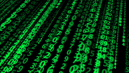Green numbers on a dark background. Digital technologies of the Internet. 3d render illustration.の写真素材