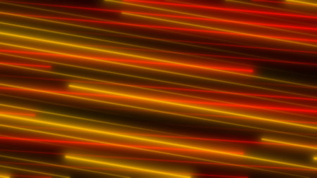 Red and yellow lines on a black background.Abstract wallpaper. 3d render illustration.の写真素材