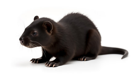 A black marten moves gracefully across a light background, showing its sleek fur and curious expression. It appears alert, exploring its environment in search of food or shelter.の素材