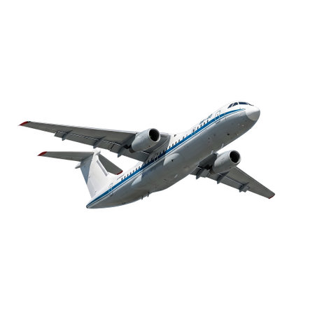 A commercial aircraft ascends from the runway during a sunny day, illustrating the power of flight and modern aviation. The clear blue sky highlights the vibrant design of the airplane.の素材