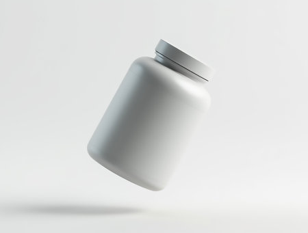 A white container is suspended mid-air against a light background, emphasizing its clean, sleek design. This setting highlights the simplicity and elegance of the packaging.の素材