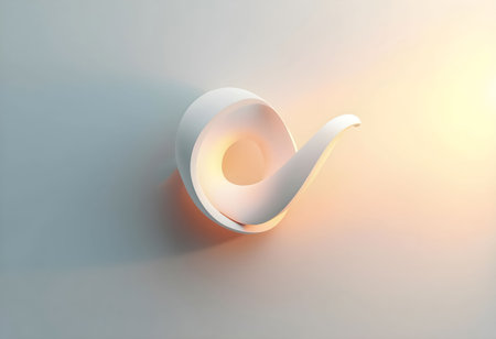 A smooth white abstract sculpture is elegantly displayed against a soft light backdrop.の素材