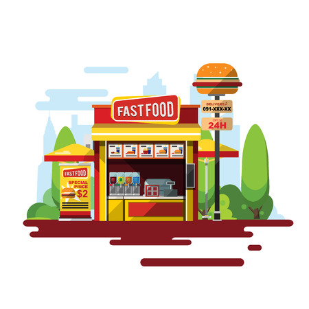 Fast Food Stand Illustration - Towncity Flat Designのイラスト素材
