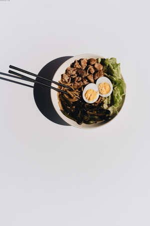 Spicy noodles. freak cake with background.の写真素材