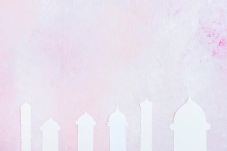 White arabic lanterns on a pink background. Copy space.の写真素材
