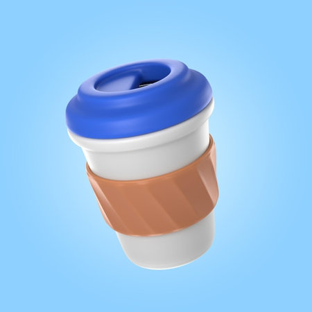 Coffee to go cup 3d render on blue background with shadowの写真素材