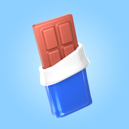 Chocolate bar in ice cream cone 3d render on blue background with shadowの写真素材
