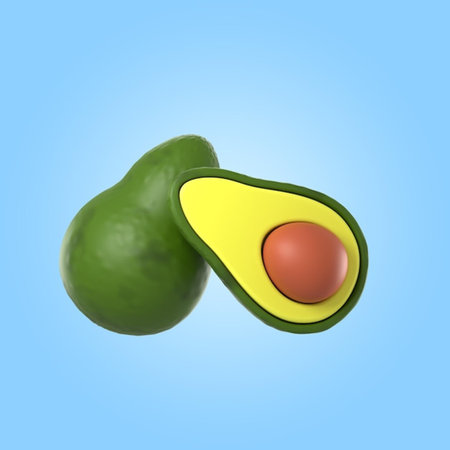 Avocado fruit on a blue background. 3d render illustration.の写真素材
