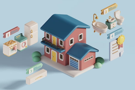3d isometric illustration of a small house with a toilet.