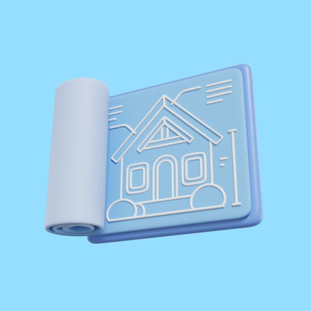 Blue House Icon Isolated on Blue Background. 3d Rendering